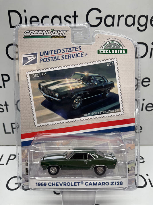 GREENLIGHT 1969 Chevrolet Camaro Z28 Green w/ White Stripes  USPS 1:64 Diecast Hobby