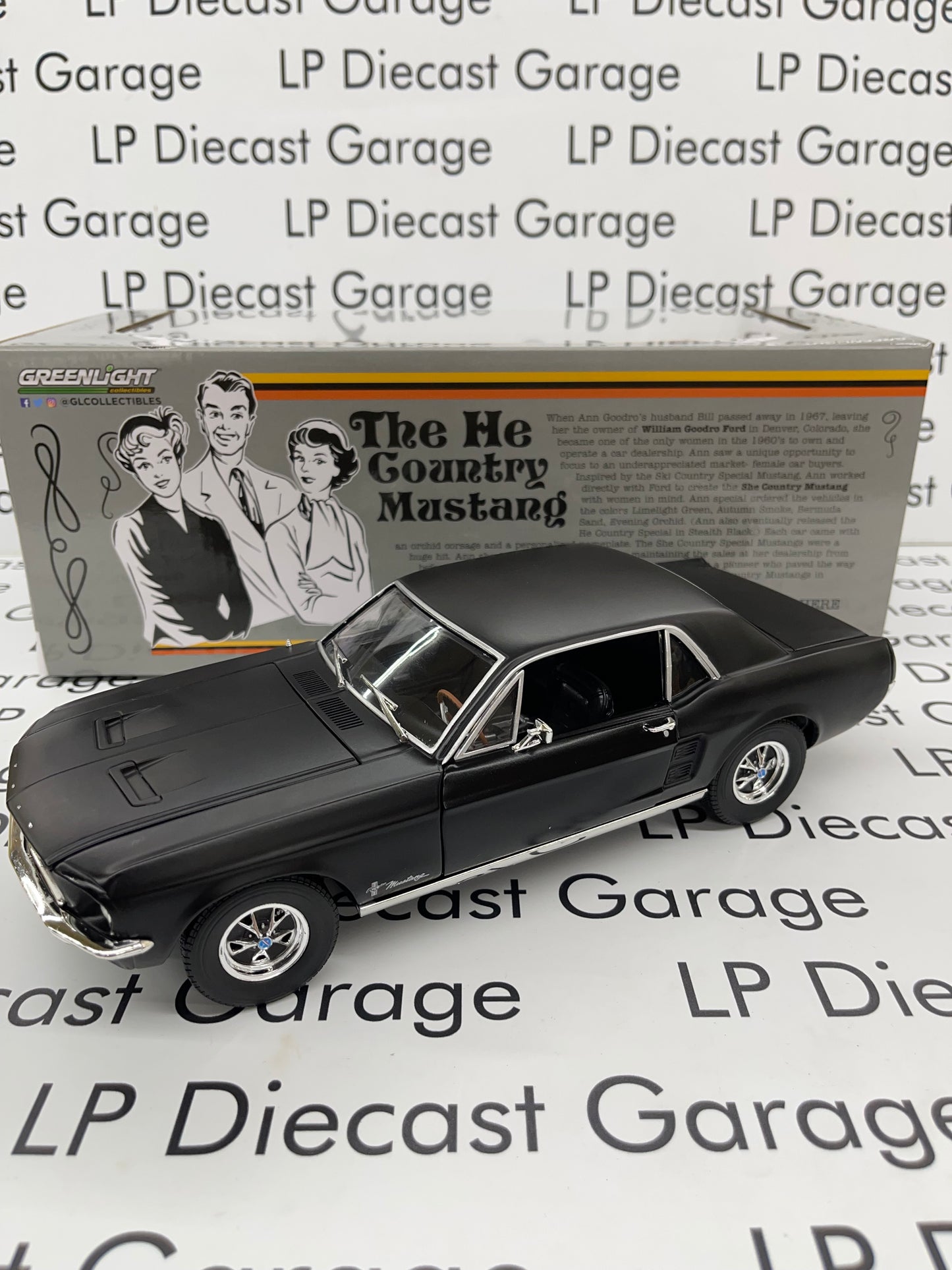 GREENLIGHT 1968 Ford Mustang Coupe Stealth Black He Country Special 1:18 Diecast