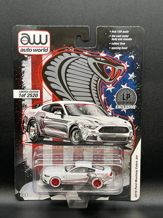 AUTO WORLD Ultra Red *CHASE* 2016 Ford Mustang Cobra Jet White LP Diecast Garage Exclusive 1:64 Diecast Promo Protector Case Included