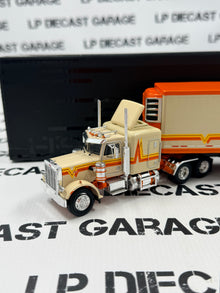 IXO Models 1973 Peterbilt 359 Creme & Orange w/ Trailer 1:64 Diecast Semi Truck