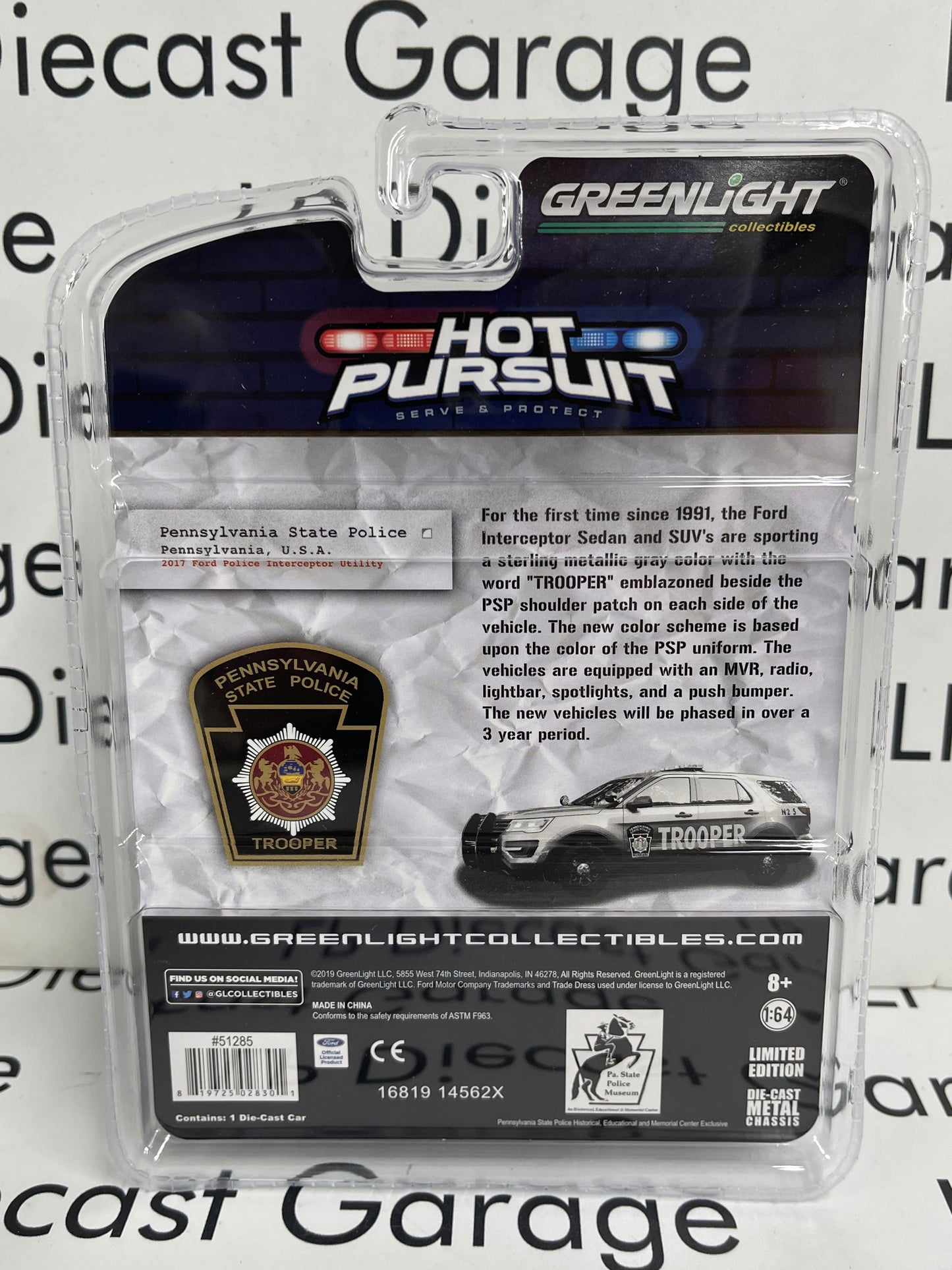 GREENLIGHT 2017 Ford Explorer Utility Police PA Trooper 1:64 Diecast PSP Exclusive