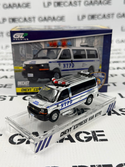 CHROME CHASE GREENLIGHT Chevy Express Van NYPD Police 1:64 Diecast Expo Exclusive