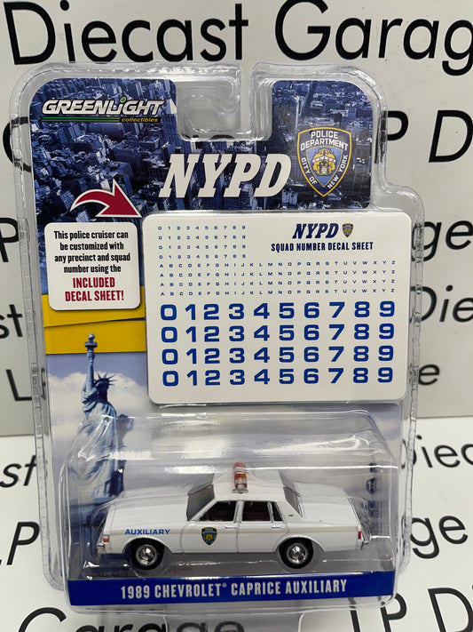 GREENLIGHT 1989 Chevrolet Caprice Auxiliary NYPD Police w/Decal Sheet 1:64 Diecast