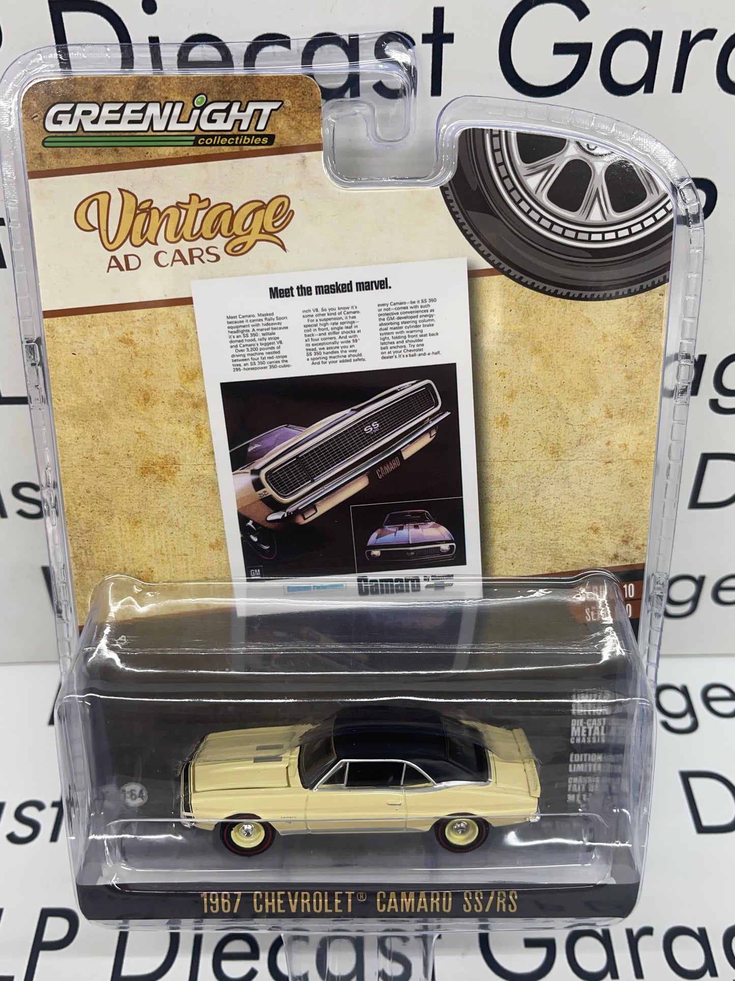 GREENLIGHT 1967 Chevrolet Camaro SS/RS Tan 1:64 Diecast Vintage Ad Cars
