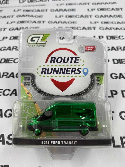 CHROME CHASE GREENLIGHT 2015 Ford Transit White Route Runners Van 1:64 Diecast