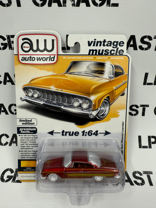 ULTRA RED CHASE AUTO WORLD 1961 Dodge Dart Phoenix Lowrider Mango 1:64 Diecast Vintage Muscle