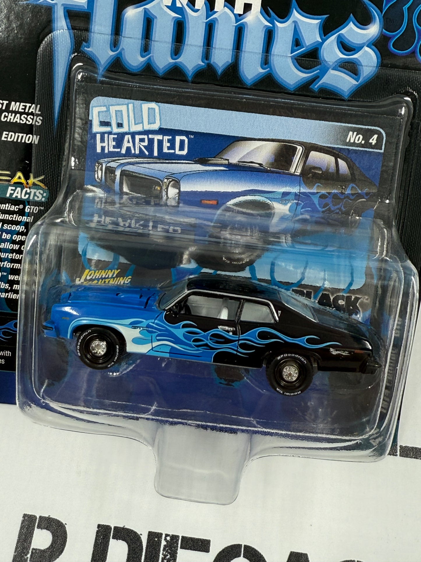 JOHNNY LIGHTNING 1974 Pontiac GTO Black w/ Blue Flames 1:64 Diecast