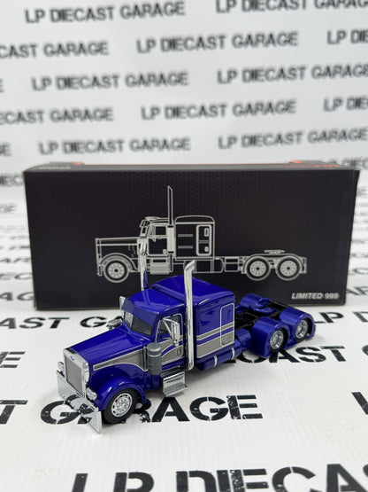 MODEL TRUCK Classic Peterbilt 379 Blue & Silver Semi Truck 1:64 Diecast
