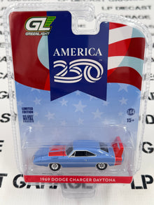 GREENLIGHT 1969 Dodge Charger Daytona Blue Red 1:64 Diecast America 250 Edition