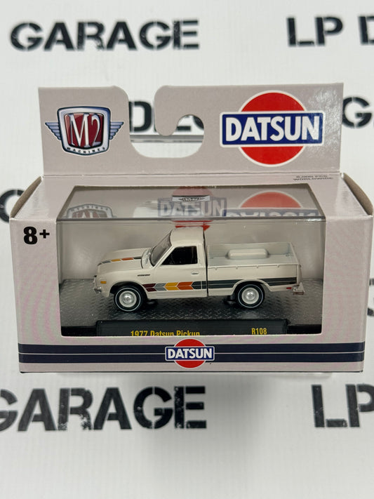 M2 1977 Datsun Pickup White w/ Decals 1:64 Diecast