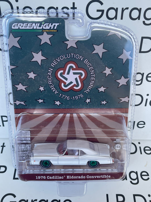 GREEN MACHINE CHASE GREENLIGHT 1976 Cadillac Eldorado Convertible White 1:64 Diecast Anniversary Edition