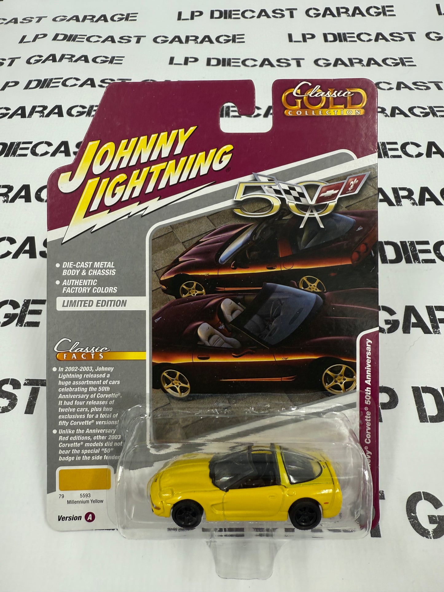 JOHNNY LIGHTNING 2003 Chevrolet Corvette Yellow 50th 1:64 Diecast Classic Gold
