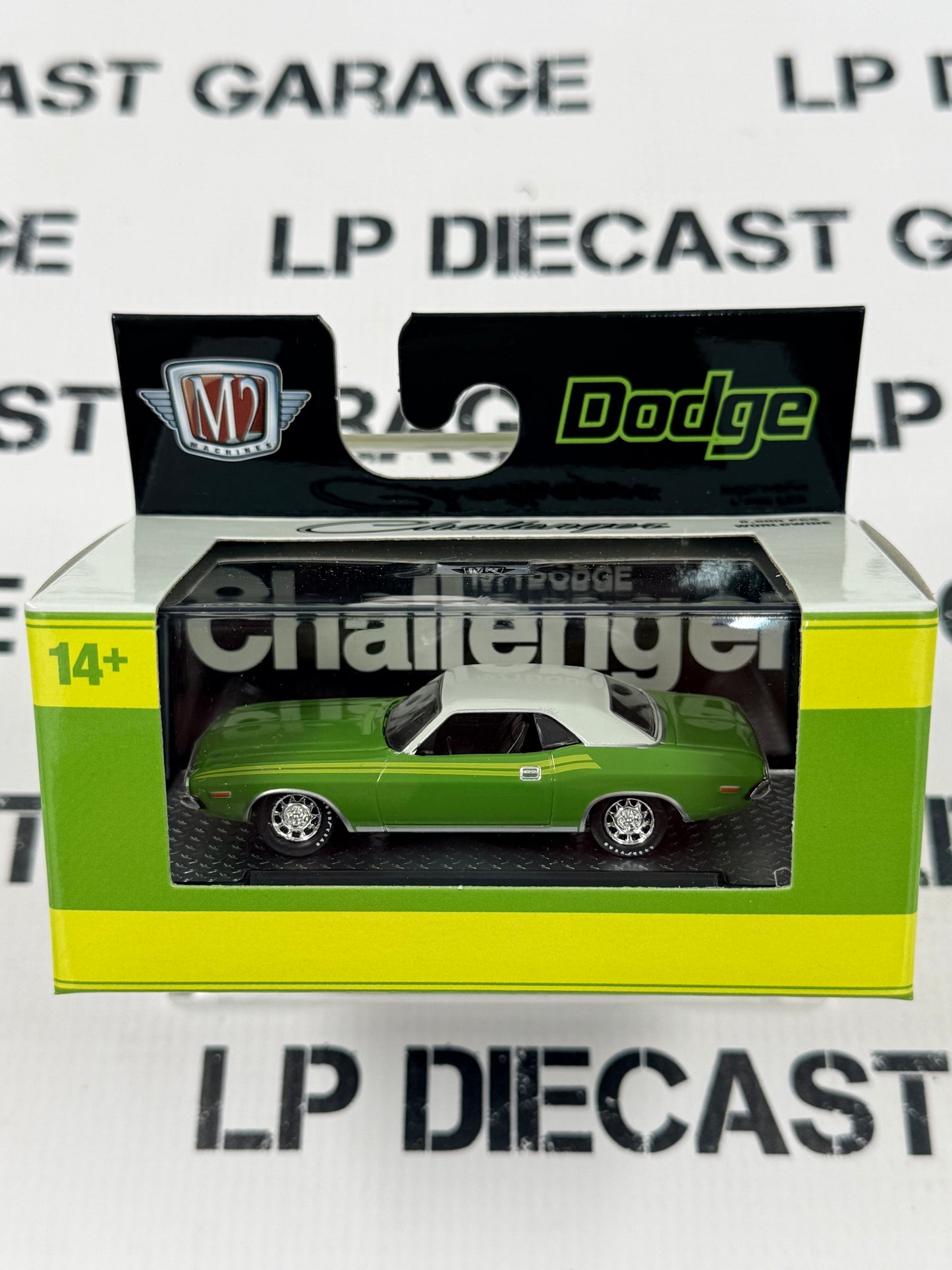 M2 1971 Dodge Challenger Green w/ White Roof 1:64 Diecast Detroit Muscle