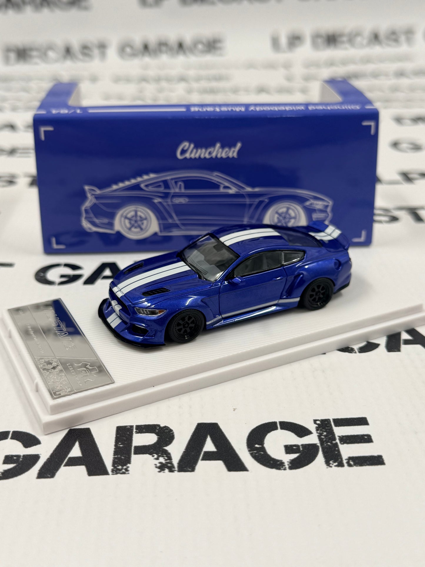 LIBERTY64 Ford Mustang Clinched Blue w/ White Stripes 1:64 Diecast Ghost Player