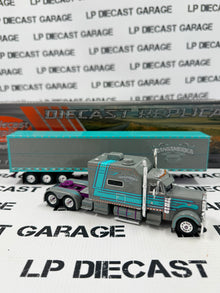 IXO Models Peterbilt 379 Sleeper Cab Transamerica w/ Trailer 1:64 Diecast Semi Truck Gray & Blue