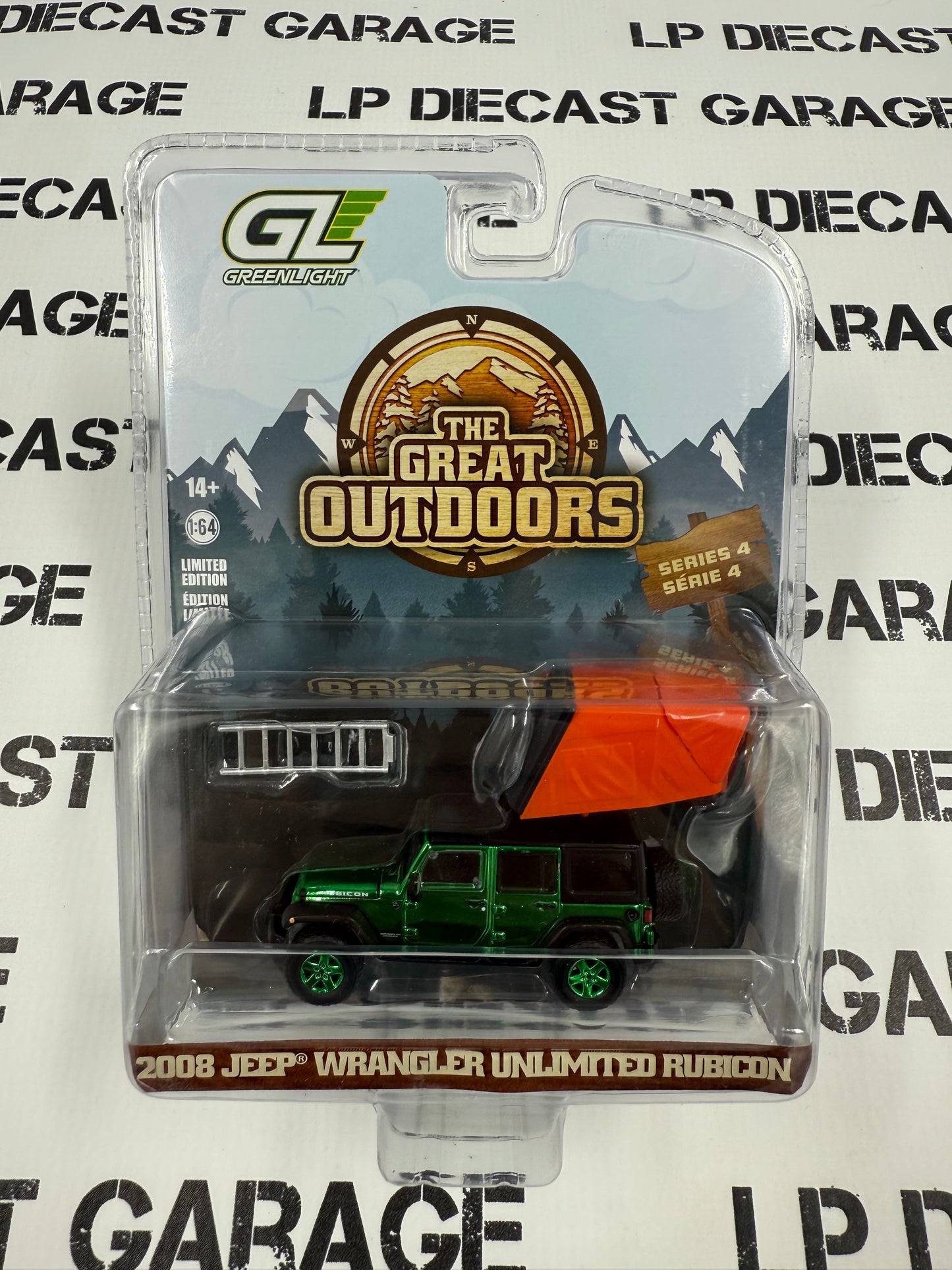 CHROME CHASE GREENLIGHT 2008 Jeep Wrangler Rubicon Black w/ Tent 1:64 Diecast Great Outdoors
