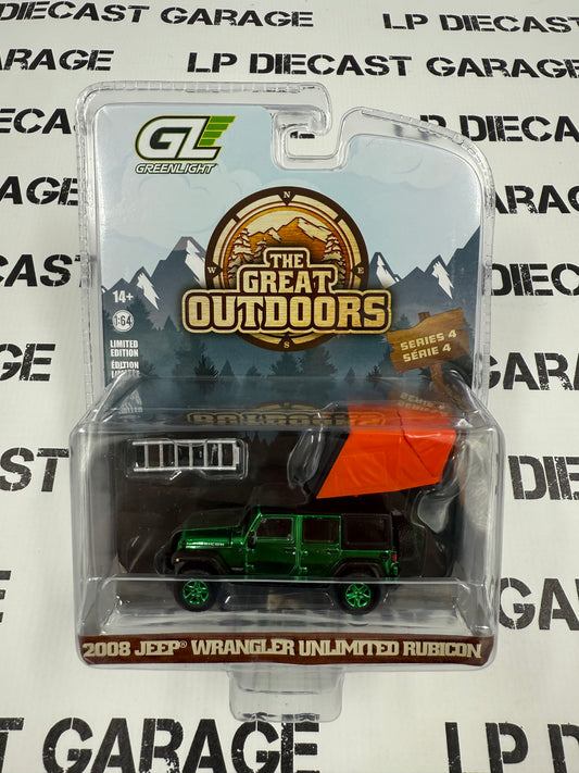 CHROME CHASE GREENLIGHT 2008 Jeep Wrangler Rubicon Black w/ Tent 1:64 Diecast Great Outdoors
