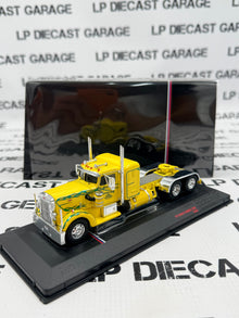 IXO Models 1962 Peterbilt 350 Yellow w/ Green Flames 1:64 Diecast Semi Truck