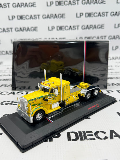 IXO Models 1962 Peterbilt 350 Yellow w/ Green Flames 1:64 Diecast Semi Truck