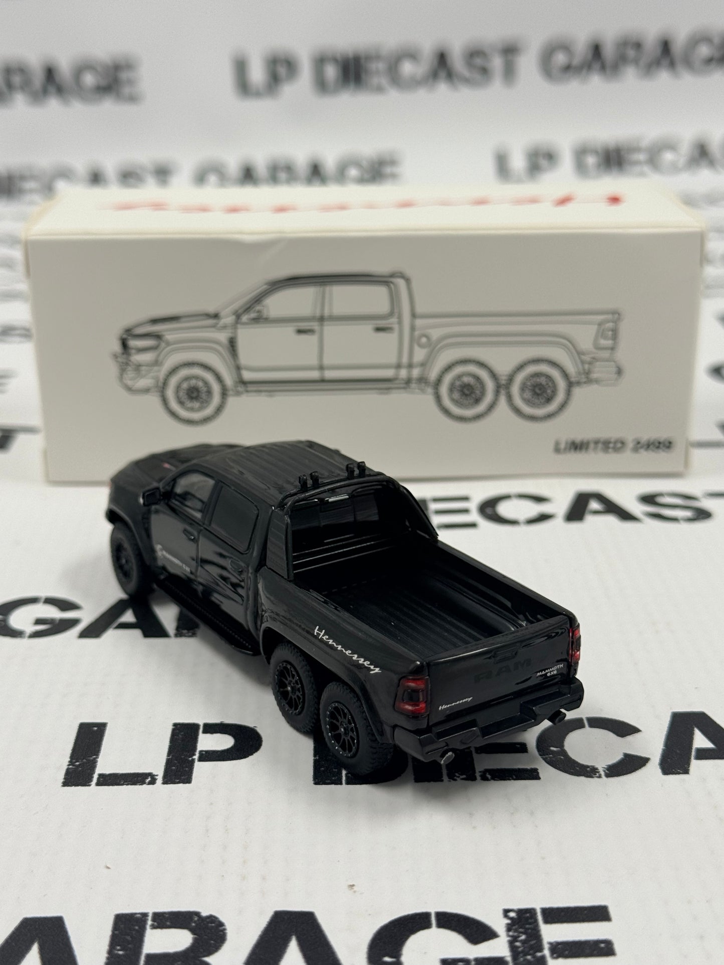 MODEL TRUCK 2022 Ram TRX Mammoth Hennessey 6X6 Truck Black 1:64 Diecast w/ LED Lights