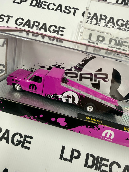 M2 Haulers 1974 Dodge Ramp Truck & Dart Pink w/ Trailer 1:64 Diecast