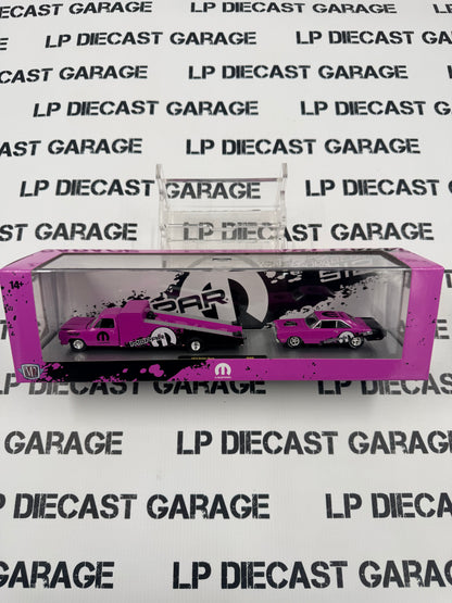 M2 Haulers 1974 Dodge Ramp Truck & Dart Pink w/ Trailer 1:64 Diecast