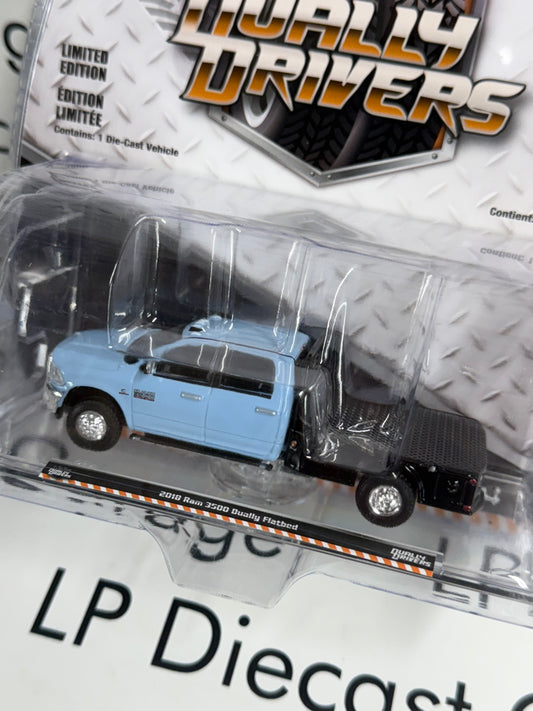 GREENLIGHT 2018 Ram 3500 Flatbed Light Blue 1:64 Diecast Dually Drivers