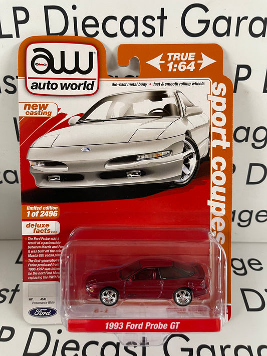 AUTO WORLD *ULTRA RED* Chase 1993 Ford Probe GT Performance White 1:64 Diecast