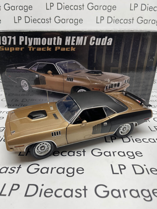ACME 1971 Plymouth Hemi Cuda Super Track Pack Vinyl Top Gold 1:18 Diecast A1806126VT