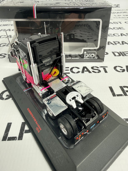 IXO Models 1976 Kenworth K100 Aerodyne Black w/ Pink Semi Truck 1:64 Diecast