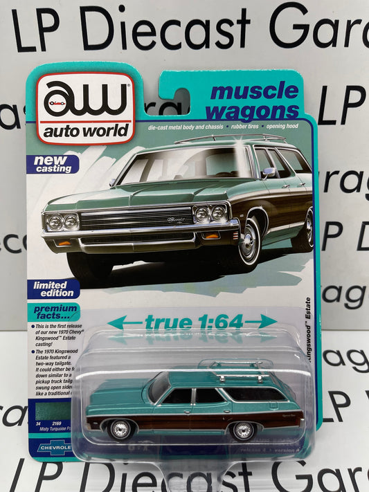 AUTO WORLD 1970 Chevy Kingswood Estate Muscle Wagon Misty Turquoise Poly 1:64 Diecast