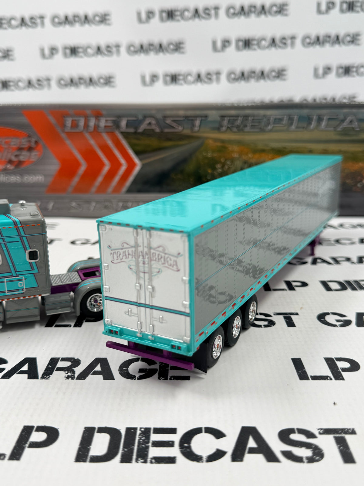 IXO Models Peterbilt 379 Sleeper Cab Transamerica w/ Trailer 1:64 Diecast Semi Truck Gray & Blue