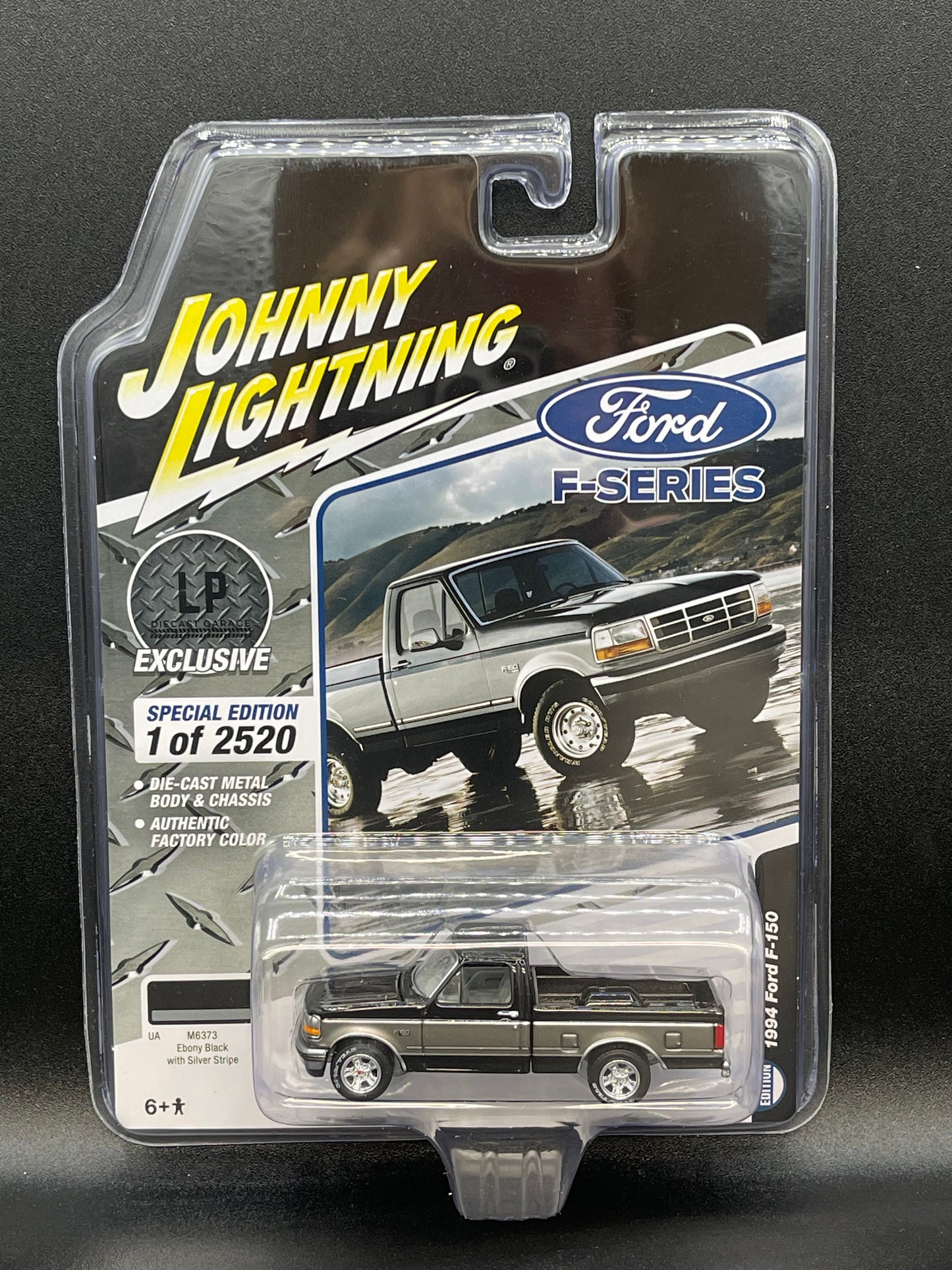 JOHNNY LIGHTNING 1994 Ford F-150 Ebony Black with Silver Stripe LP Diecast Garage Exclusive 1:64 Diecast Promo