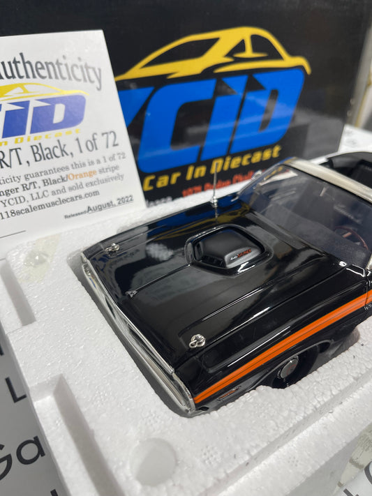 ACME YCID 1971 Dodge Challenger R/T Black w/ Orange Stripe Convertible 1:18 Diecast A1806020BY