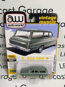 AUTO WORLD 1963 Chevy II Nova 400 Wagon Green 1:64 Diecast Vintage Muscle