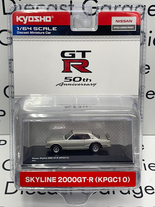 KYOSHO Silver Nissan Skyline 2000GT-R (KPGC10) 50th Anniversary 1:64 Diecast