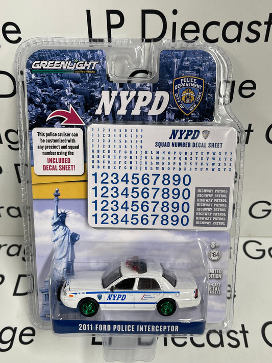 CHASE GREENLIGHT 2011 Ford Police Interceptor NYPD w/ Decal Sheet 1:64 Diecast