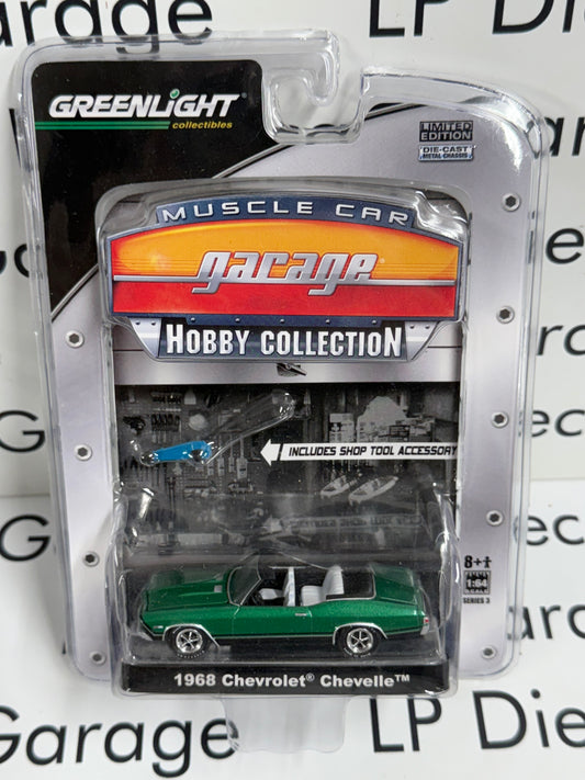 GREENLIGHT 1968 Chevrolet Chevelle Convertible Green Muscle Car Garage 1:64 Diecast