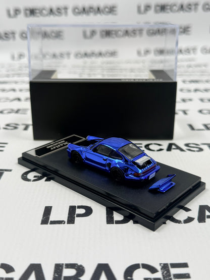 MASTER Porsche 911 Turbo Black Bird Blue Chrome Electroplated 1:64 Diecast