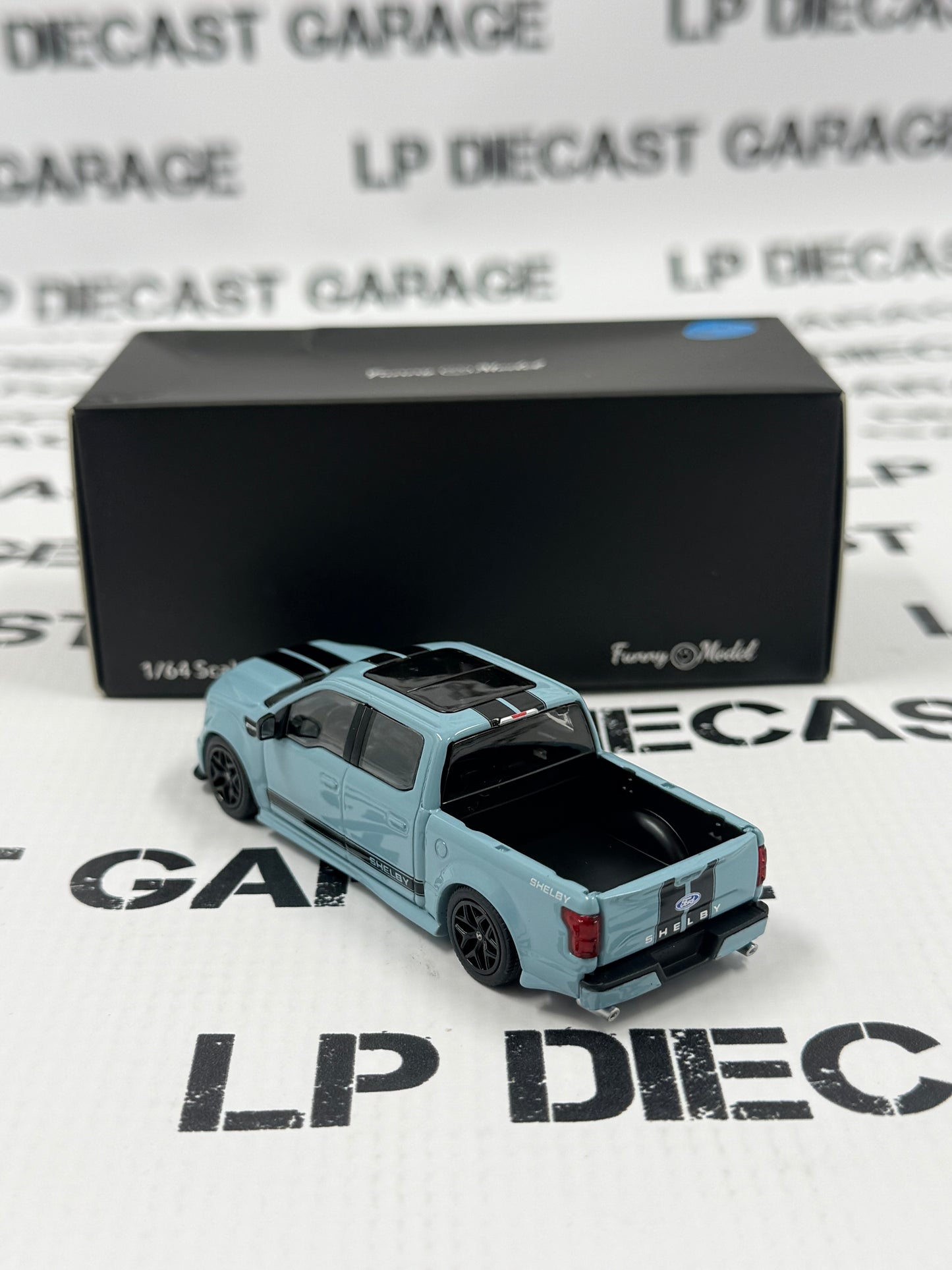 FUNNY MODELS Ford F-150 Shelby Super Snake Blue Gray w/ Black Stripes 1:64 Diecast