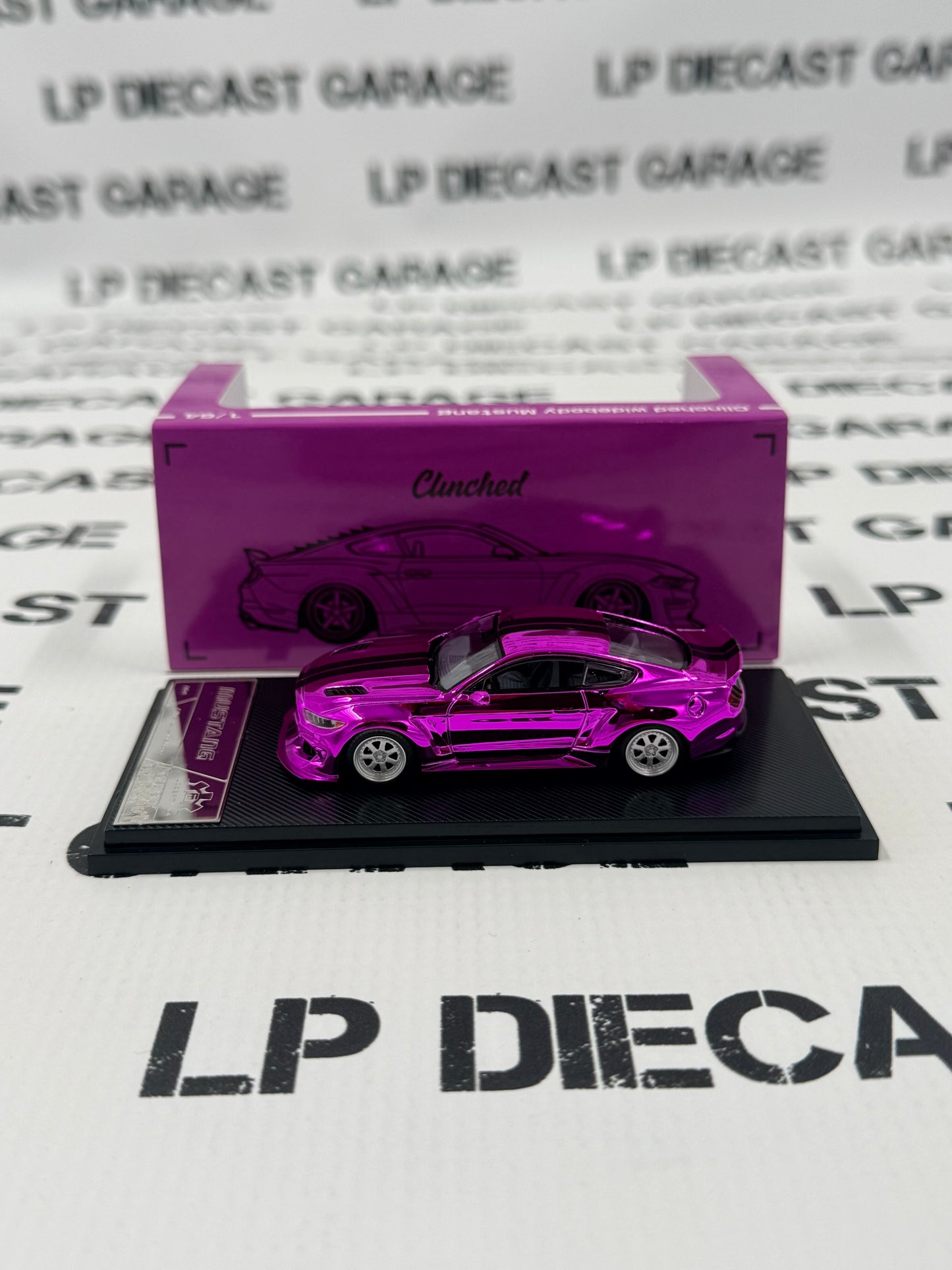 LIBERTY64 Ford Mustang Clinched Pink Chrome w/ Black Stripes 1:64 Diecast Ghost Player