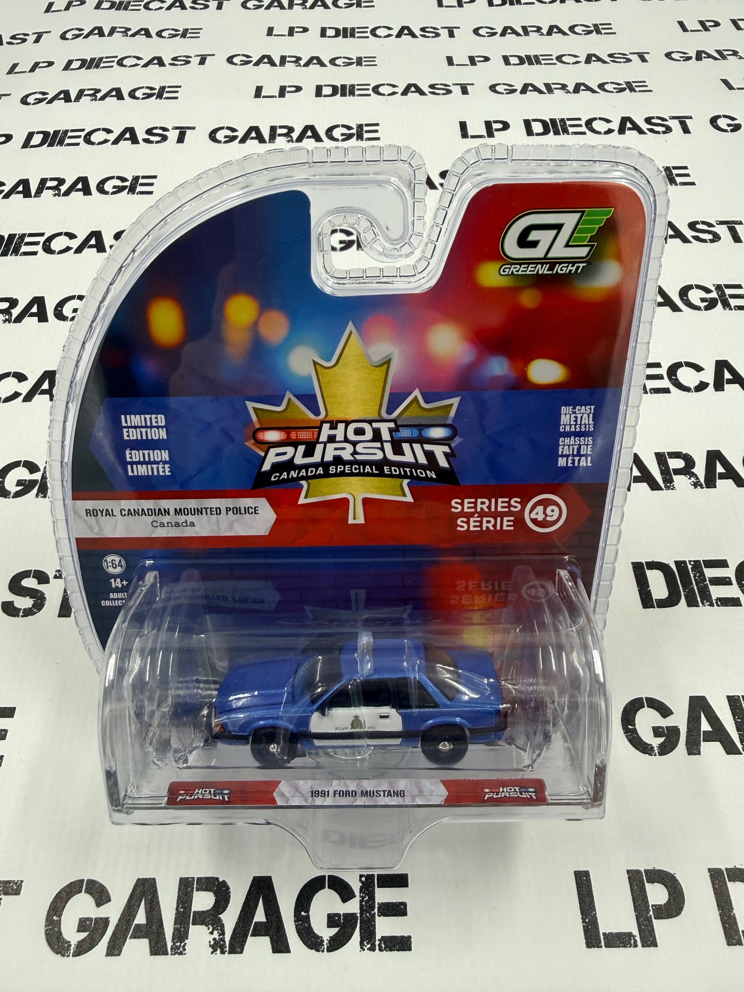 GREENLIGHT 1991 Ford Mustang Royal Canadian Mounted Police 1:64 Diecast Hot Pursuit