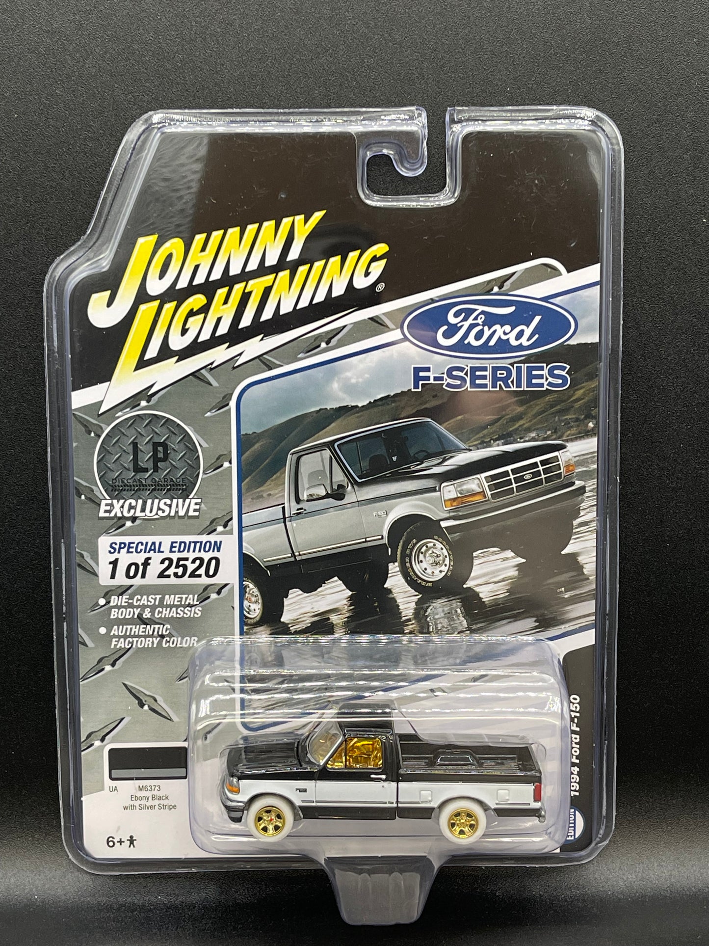 JOHNNY WHITE LIGHTNING *CHASE* 1994 Ford F-150 Ebony Black with Silver Stripe LP Diecast Garage Exclusive 1:64 Diecast Promo