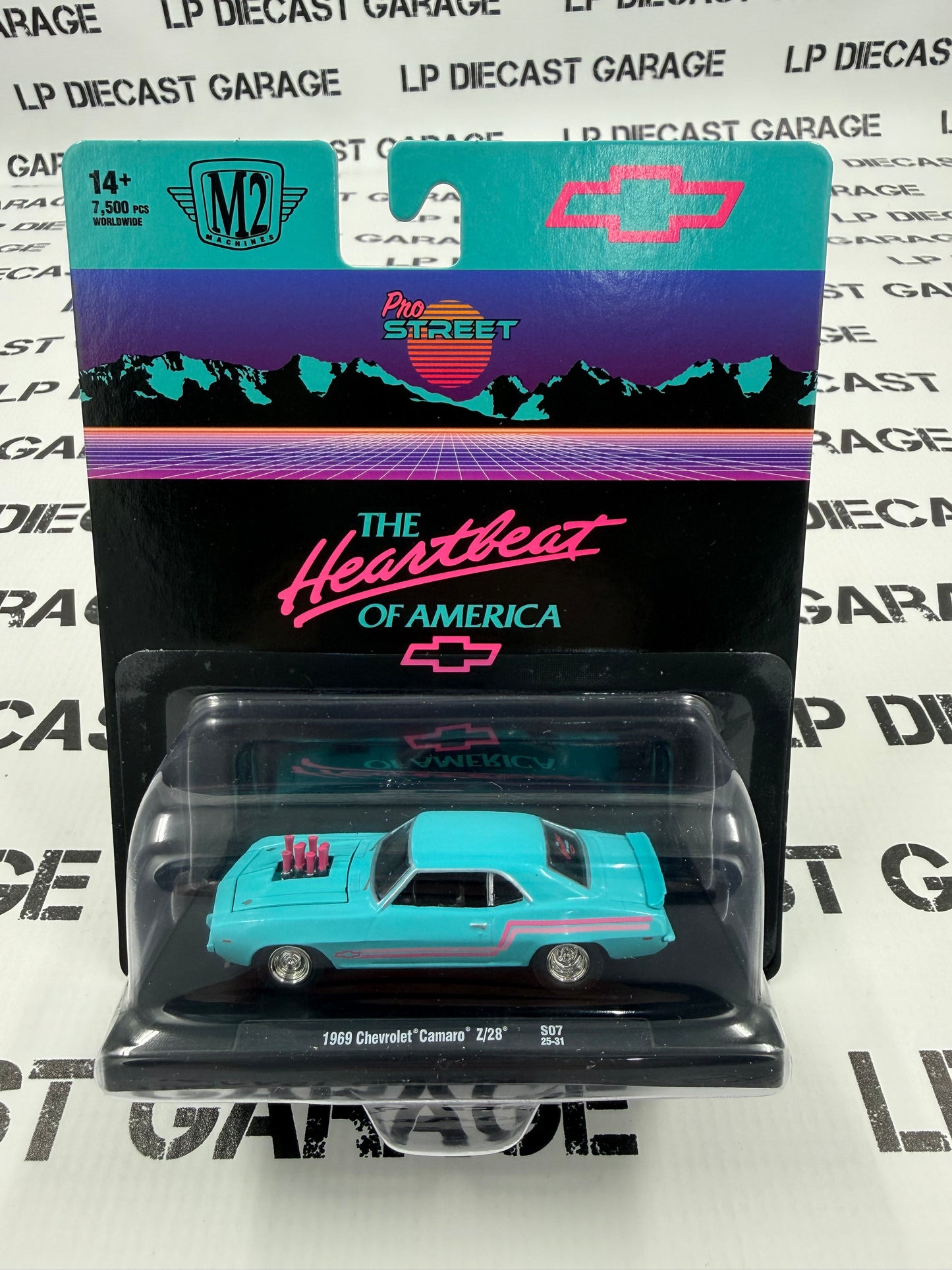 M2 1969 Chevrolet Camaro Z28 Pro Street Blue 1:64 Diecast