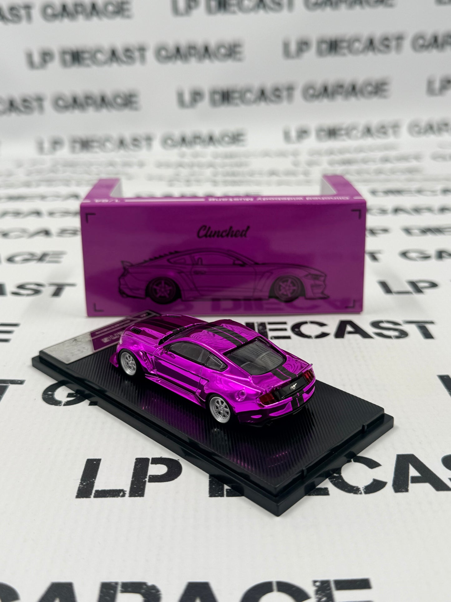 LIBERTY64 Ford Mustang Clinched Pink Chrome w/ Black Stripes 1:64 Diecast Ghost Player