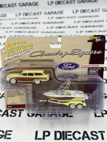 JOHNNY LIGHTNING 1960 Ford Country Squire w/ Boat Yellow 1:64 Diecast Tow & Go