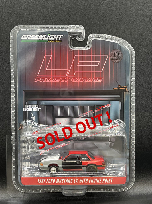GREENLIGHT 1987 Ford Mustang LX w/Hoist Red Project LP Exclusive 1:64 Diecast Promo