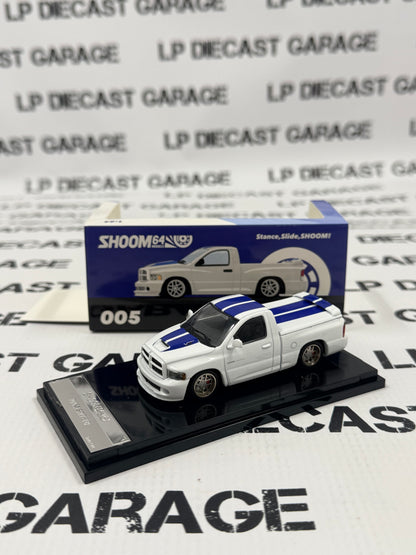 GCD Shoom Dodge Ram SRT10 White w/ Blue Stripe Truck 1:64 Diecast