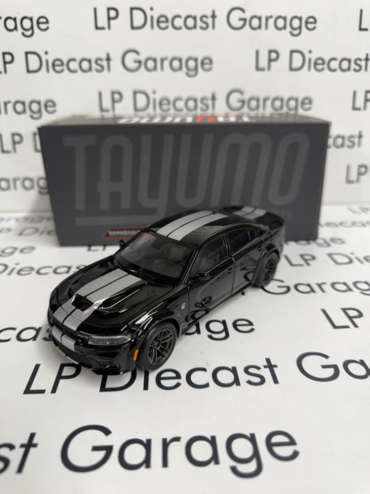 TAYUMO 2020 Dodge Charger Hellcat Black w/ Silver Stripes 1:36 Scale Diecast Lights & Sound