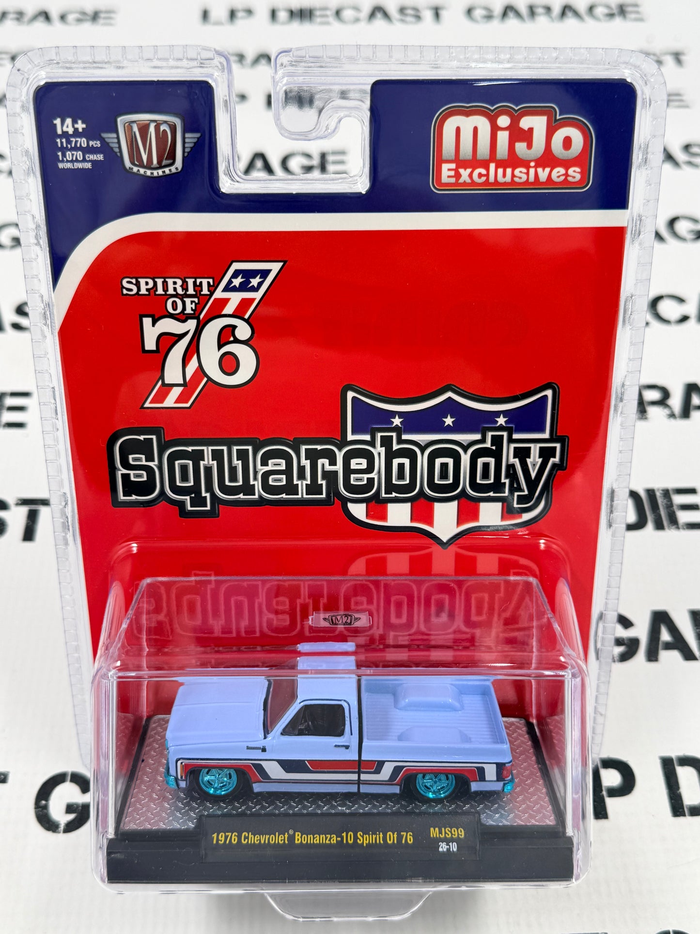 CHASE M2 1976 Chevrolet Silverado Bonanza Spirit of 76 Blue 1:64 Diecast MiJo
